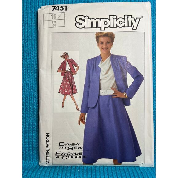 Simplicity 7451 pattern suit A line skirt blazer size 16 - Picture 1 of 5